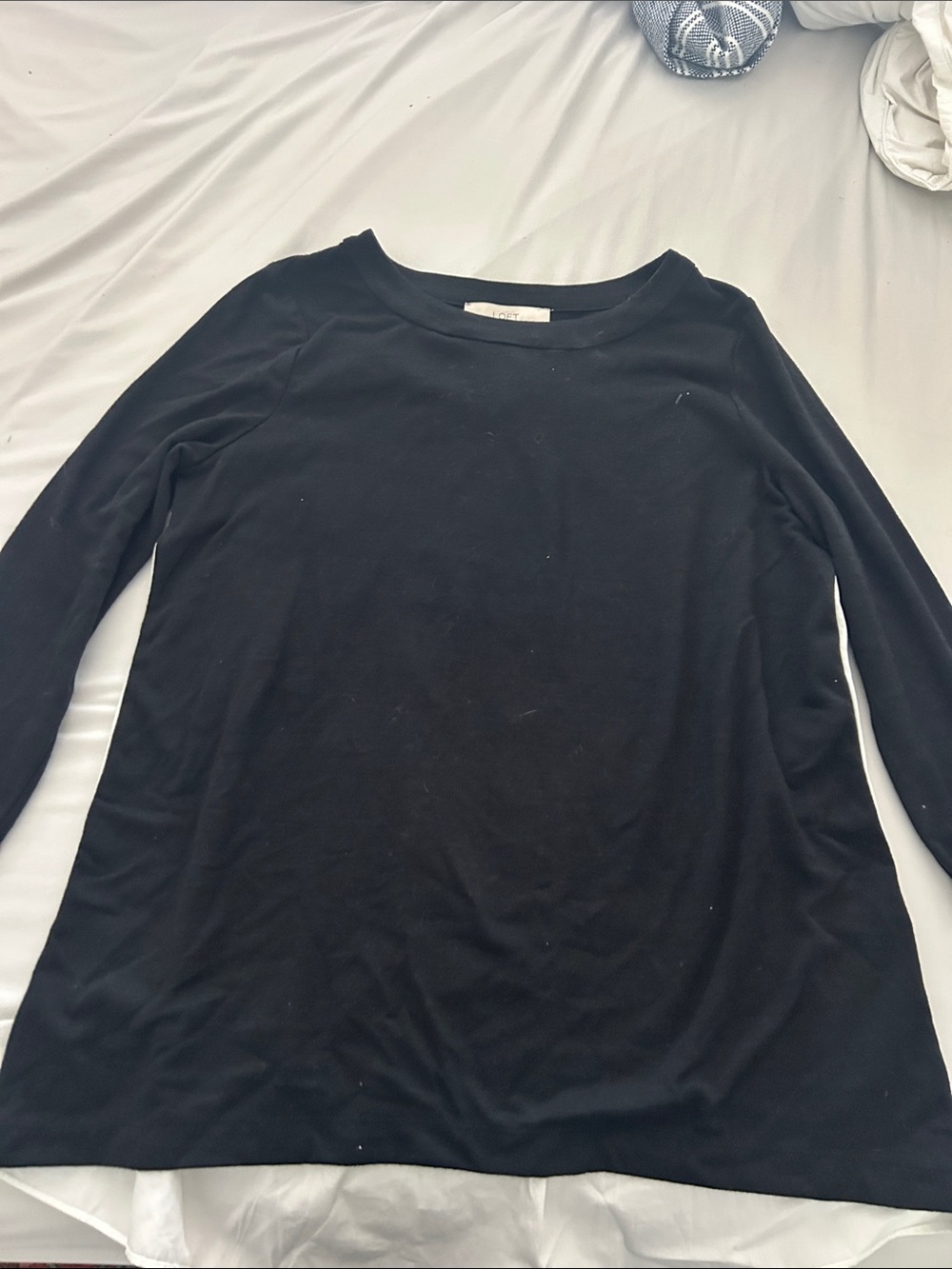 LOFT Black Long Sleeve Crewneck Top